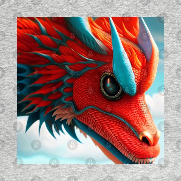 Red Scaled Dragon with Cyan Horns by dragynrain